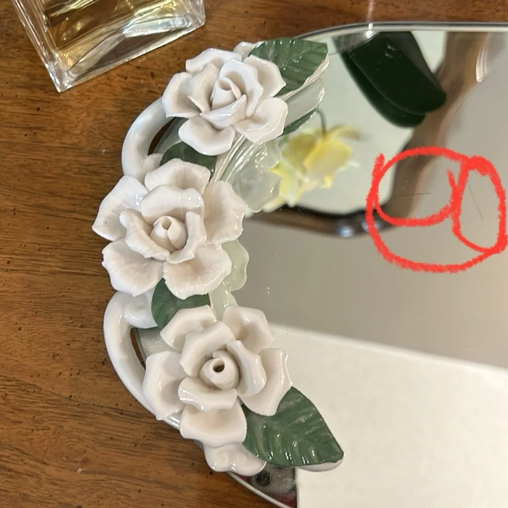 Vintage white floral mirrored tray